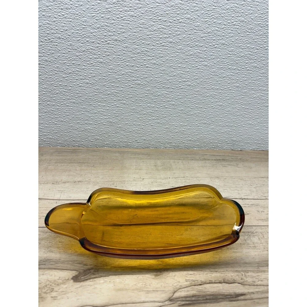 Vtg Indiana Amber Glass Banana Split Dish Ice Cream Boat